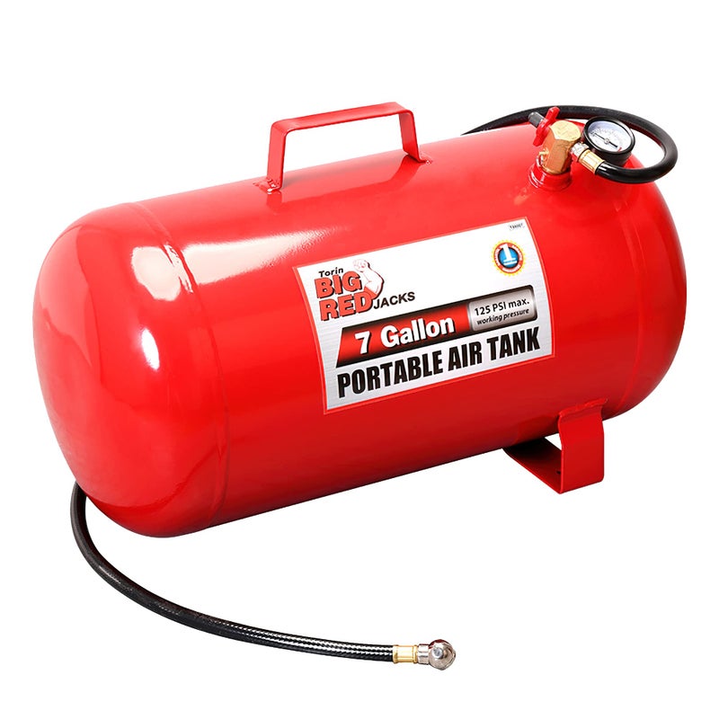 BIG RED خزان هواء أفقي محمول تورين T88007 باللون الأحمر مع خرطوم بطول 36 بوصة، سعة 7 جالون - Image 1